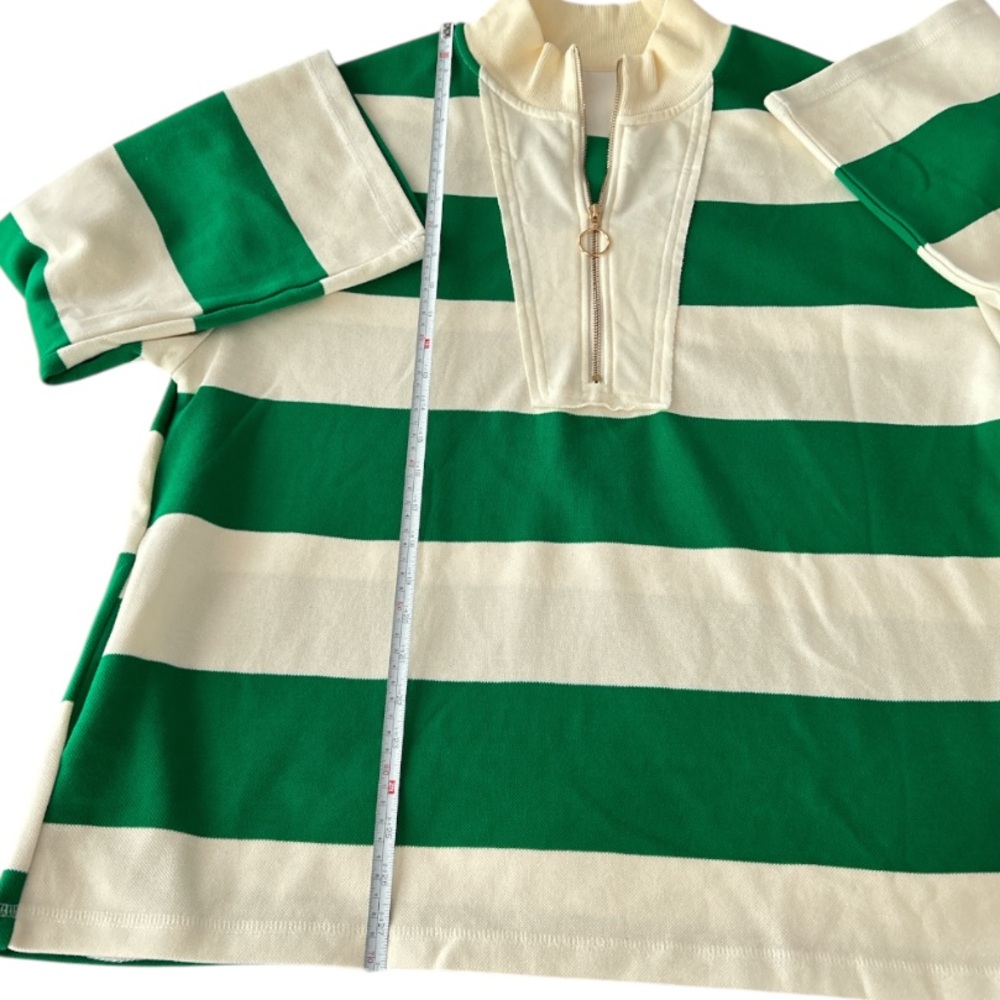 π Green & Cream Striped Rugby Shirt Partial Zip-Up Size 2XL New Without Tag - Picture 11 of 14